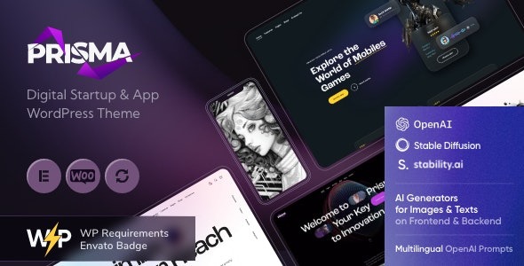Prisma 1.15.0 - Digital Startup & App WordPress Theme + AI